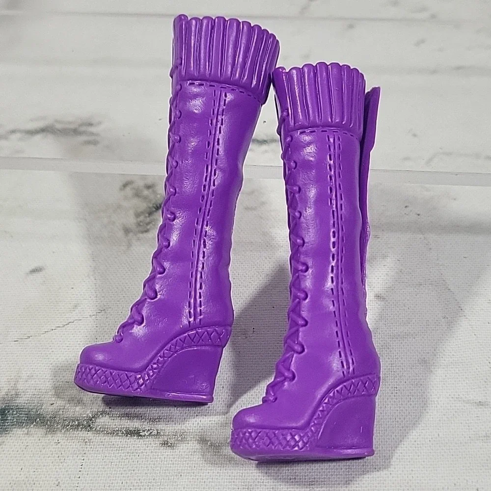 Barbie Doll Clothes Outfit Lot Purple Brand Print Dress With Tall Boots Bag Tech